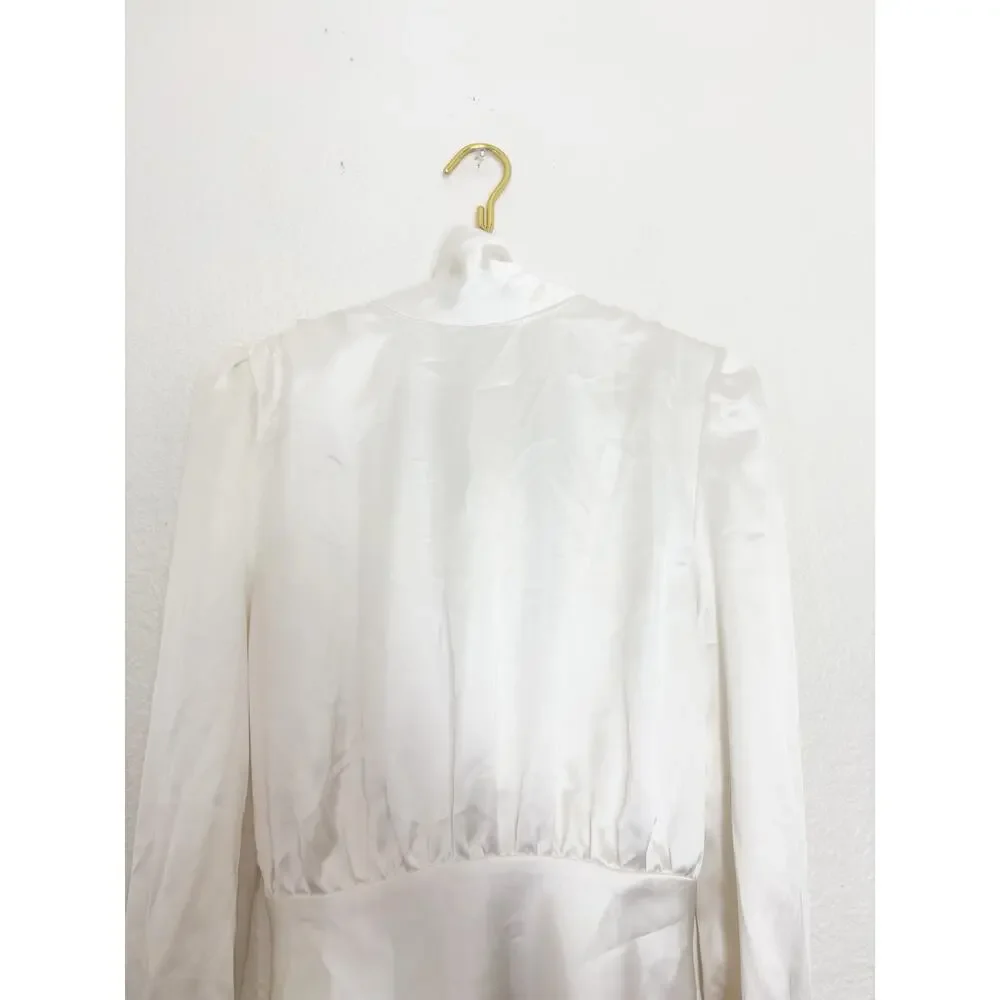 Zara White Satin High Neck Cowl Back Top Size XS Draped Tie Back Quiet Luxury